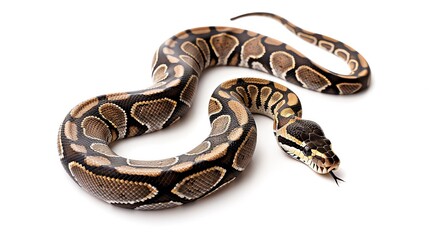 Fototapeta premium Mojave Ball Python A Mojave Ball Python with unique, highcontrast patterns, posed on a clean white background for World Snake Day