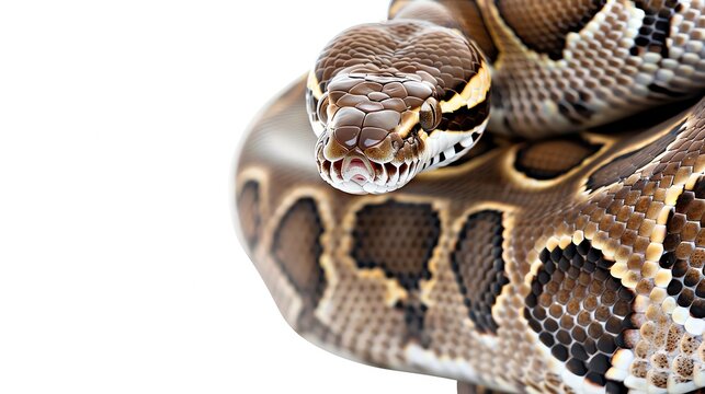 Sugar Ball Python A Sugar Ball Python with sweet, sugary patterns, set against an isolated white background for World Snake Day