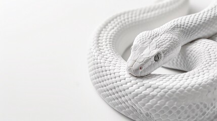 Fototapeta premium Whiteout Corn Snake with its pure white scales and minimal pattern, photographed on a white background, ideal for a clean and minimalist look