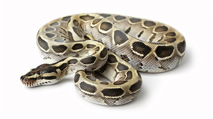 Fototapeta premium Zuwadi Ball Python A rare Zuwadi Ball Python with unique, intricate patterns, resting on an isolated white background for World Snake Day