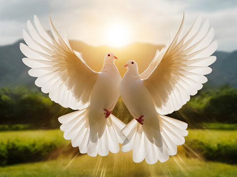 Dos palomas blancas volando