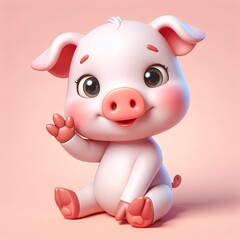 cute pig sitting and waving hand cartoon 3d Generative AI