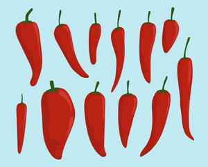 Chili Peppers Vector Cute Playful Illustrations Set