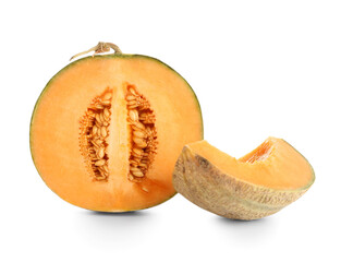 Cut sweet melon on white background
