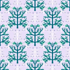Floral seamless berries and leaves and branches pattern for wrapping paper
