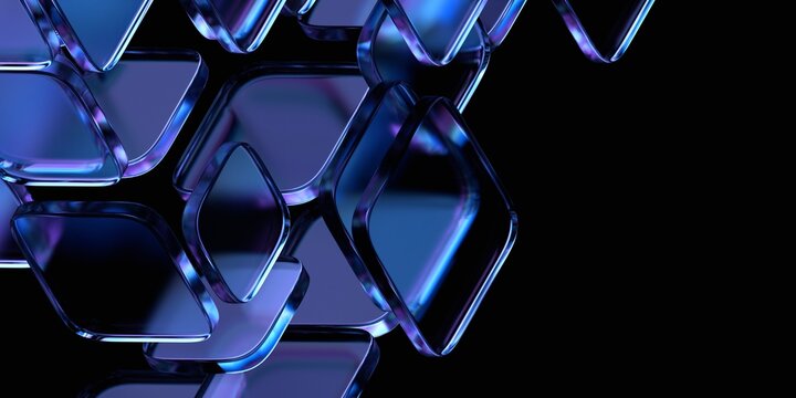 Abstract geometric blocks on a black background, 3d render