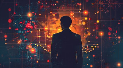 Business Analytics: Man Analyzing Data Flow in Formal Attire