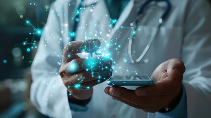 Man Accessing Health Insurance Services on Mobile Phone, Conceptual Image