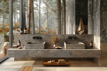 Concrete Bathroom with Double Sink