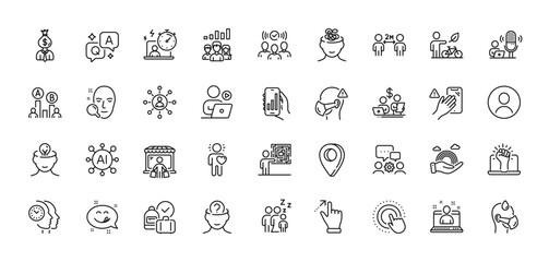 Podcast, Ab testing and Manager line icons pack. AI, Question and Answer, Map pin icons. Best manager, Engineering team, Medical mask web icon. Vector