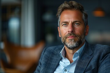 Obraz premium Portrait of a Confident Man With Grey Hair and Beard