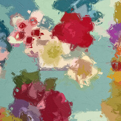 Naklejka premium Oil paintings and various flowers, lotus leaves, dragonflies, roses, peonies, flowers, and birds are beautiful