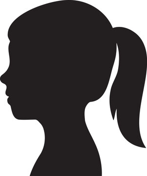 recommend clip art: Child girl with ponytail hair Head side view Silhouette.