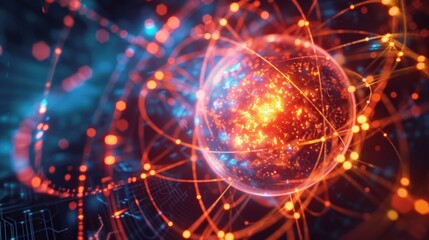 Fototapeta premium Digital nuclear modern technology anatomy with circular shape neon futuristic