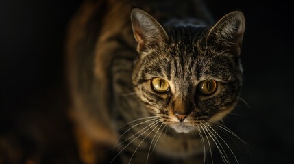 Obraz premium A cat with yellow eyes is looking at the camera