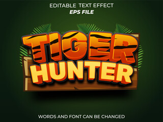 tiger hunter text effect, font editable, typography, 3d text for games. vector template