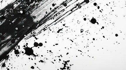 Black and white ink splatter on a solid white background