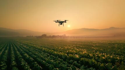 Aerial View of Rural Field, Sunset, and Drone Over Farmland
