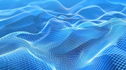 Digital Grid Waves on a Blue Background