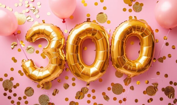Celebratory 300th Anniversary Party Decorations with Gold Foil Balloons and Confetti