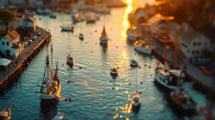 A group of small boats are floating in a body of water
