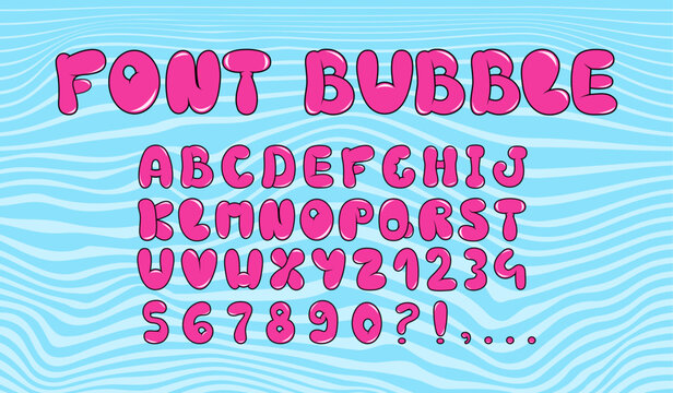 Bubble gum alphabet in trendy style. Graffiti. Shapes and elements in y2k . Graffiti and tattoos. Letters font. 2000s. Set and collection. Doodle and hand drawn. Abstract words. Groovy Inflatable word