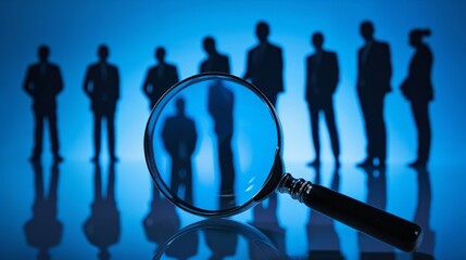 Investigative Teamwork: Business Executives and a Magnifying Glass, Emphasizing Determination in Business Investigations