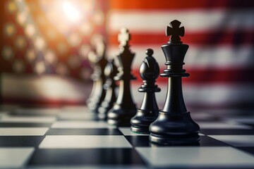 Naklejka premium American Chess Day Abstract Background with US flag, Celebrate American Chess Day with a Patriotic Chessboard Background, Discover American Chess Day, Abstract Background Featuring the US Flag