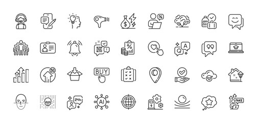 Analysis graph, Co2 gas and Electricity price line icons pack. AI, Question and Answer, Map pin icons. Elastic material, 5g upload, Seo internet web icon. Tax document, Rule, Support pictogram. Vector