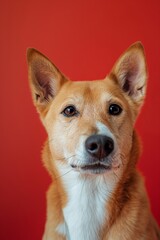 Canaan dog on minimalistic colorful background with Copy Space. Perfect for banners, veterinary ads, pet food promotions, and minimalist designs.
