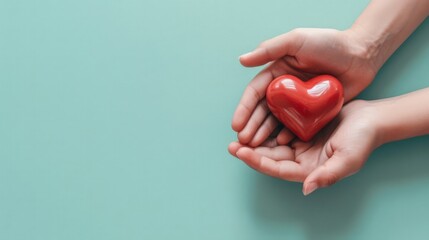 Obraz premium Hands Holding Red Heart Symbolizing Love and Care