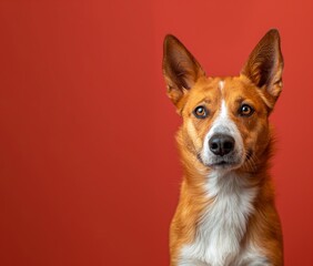 Canaan dog on minimalistic colorful background with Copy Space. Perfect for banners, veterinary ads, pet food promotions, and minimalist designs.
