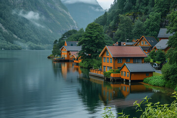 Naklejka premium Scandinavian style town with many colorful traditional buildings