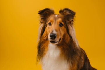 Fototapeta premium Collie dog on minimalistic colorful background with Copy Space. Perfect for banners, veterinary ads, pet food promotions, and minimalist designs.