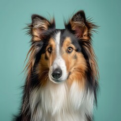 Collie dog on minimalistic colorful background with Copy Space. Perfect for banners, veterinary ads, pet food promotions, and minimalist designs.