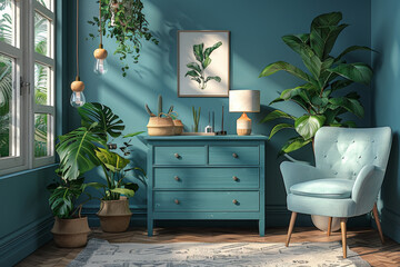 Decorative Blue Chest of Drawers