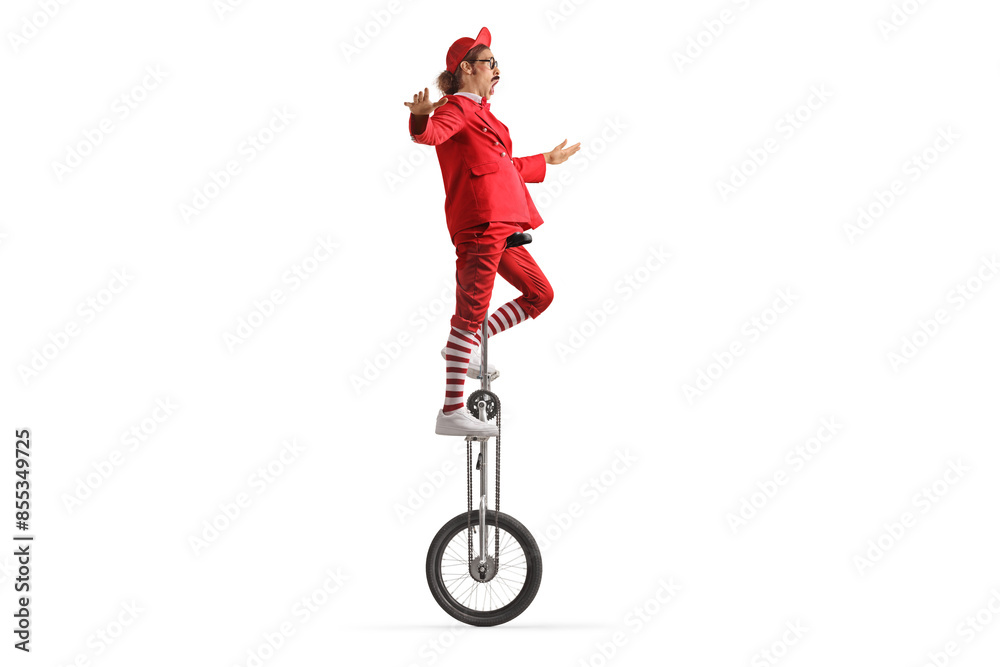 Wall mural Funny entertainer riding a monocycle