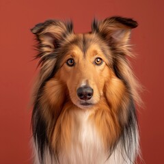 Collie dog on minimalistic colorful background with Copy Space. Perfect for banners, veterinary ads, pet food promotions, and minimalist designs.