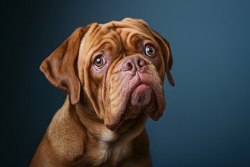 Obraz premium Dogue de Bordeaux dog on minimalistic colorful background with Copy Space. Perfect for banners, veterinary ads, pet food promotions, and minimalist designs.