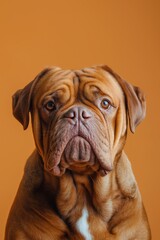 Obraz premium Dogue de Bordeaux dog on minimalistic colorful background with Copy Space. Perfect for banners, veterinary ads, pet food promotions, and minimalist designs.