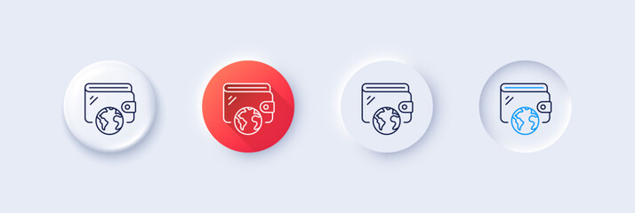 Wallet line icon. Neumorphic, Red gradient, 3d pin buttons. Online money purse sign. Cash budget symbol. Line icons. Neumorphic buttons with outline signs. Vector