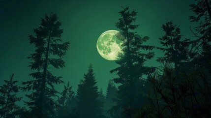 Fototapeta premium Nighttime Forest Scene with Full Moon