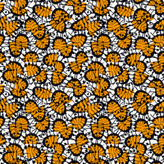 African style seamless pattern. Bright ethnic, tribal ornament. Floral motif ornamental background. Ankara wax inspired fabric, cloth, textile print, digital paper. Freehand design abstract wallpaper