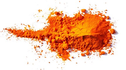 Orange pile of pigment powder on a white background 