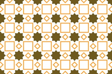 A pattern of squares and stars in orange and brown on a white background