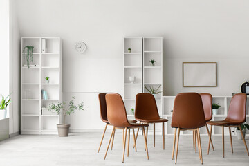 Interior of psychologist's office with chairs for group therapy