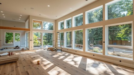 Fototapeta premium Elegant Open-Concept Living Room with Large Windows