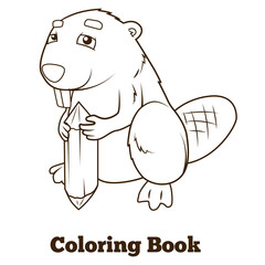 Forest animal beaver cartoon coloring book for children PNG illustration
