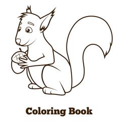 Forest animal squirrel cartoon coloring book for children PNG illustration