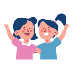 little kid hug best friend and feel happy